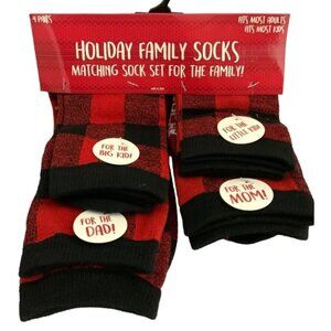 Holiday Family Matching Socks 4 Pack Christmas Tartan Plaid Red Black Adult Kids